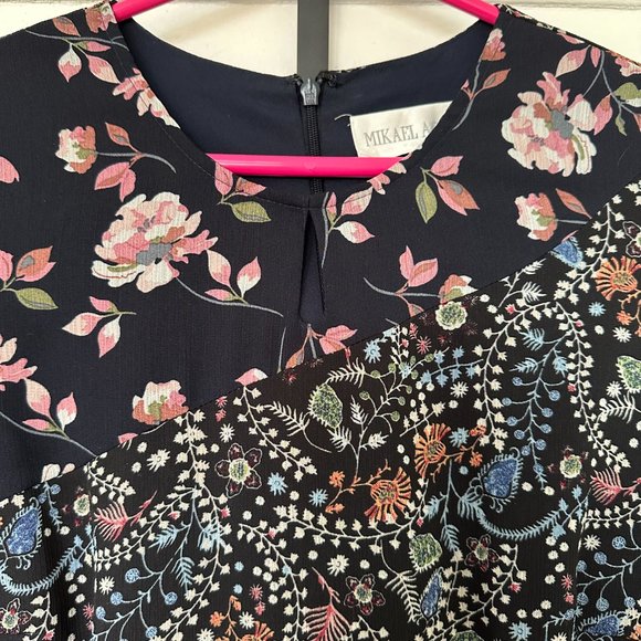 Mikael Aghal Pleated Floral-Print Crinkled Georgette Gown Midnight Blue Size 10 - Picture 4 of 7